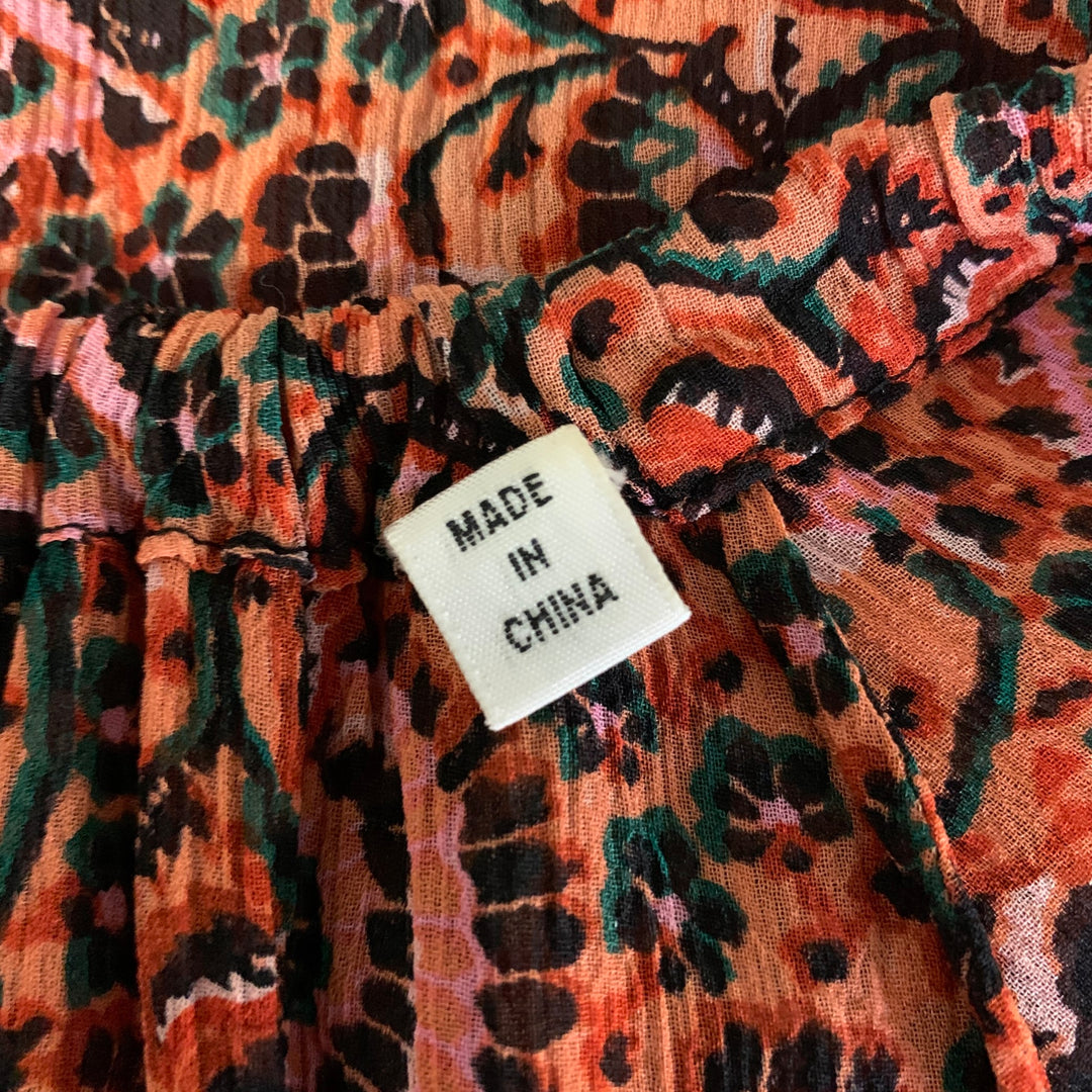 A.L.C. Size 8 Orange Pink Silk Floral Neck Tie Top