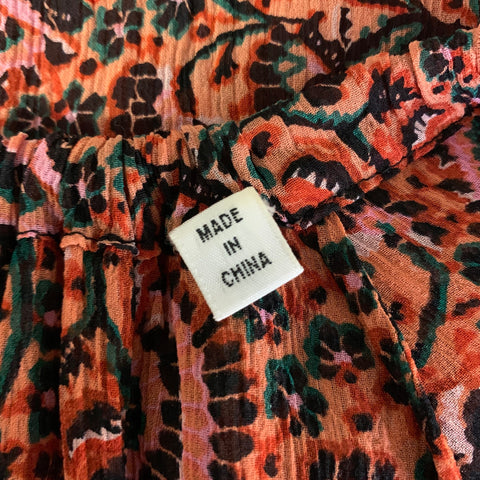A.L.C. Size 8 Orange Pink Silk Floral Neck Tie Top