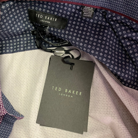 TED BAKER Size XS Femme Purple White Geometric Cotton Spread Collar Long Sleeve Shirt