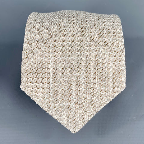 SAM HOBER Cream Textured Silk Woven Tie