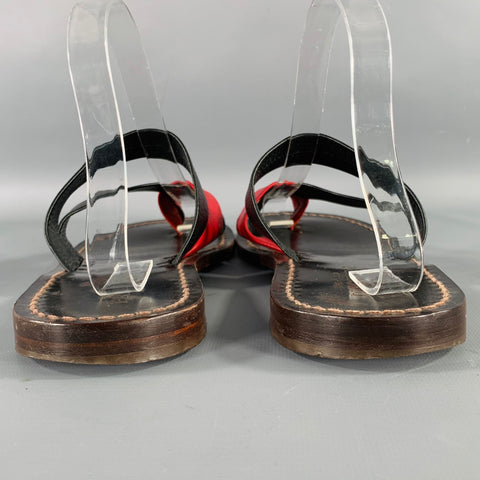 PRELUDIO Size 12 Black Red Leather Strappy Sandals
