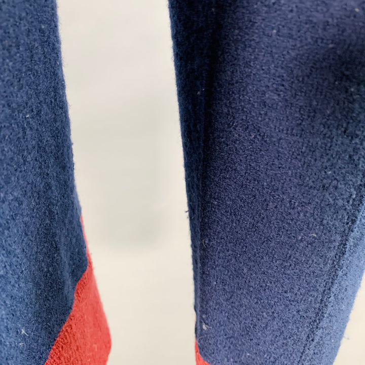 VISVIM Size L Navy Burgundy Color Block Wool Crew Neck Sweater