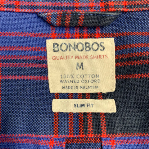 BONOBOS Size M Blue Red Plaid Cotton One Pocket Long Sleeve Shirt