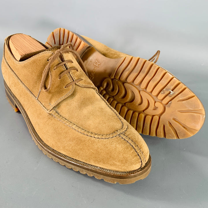 GRAVATI Size 12 Tan Suede Split Toe Derby Lace-Up Shoes