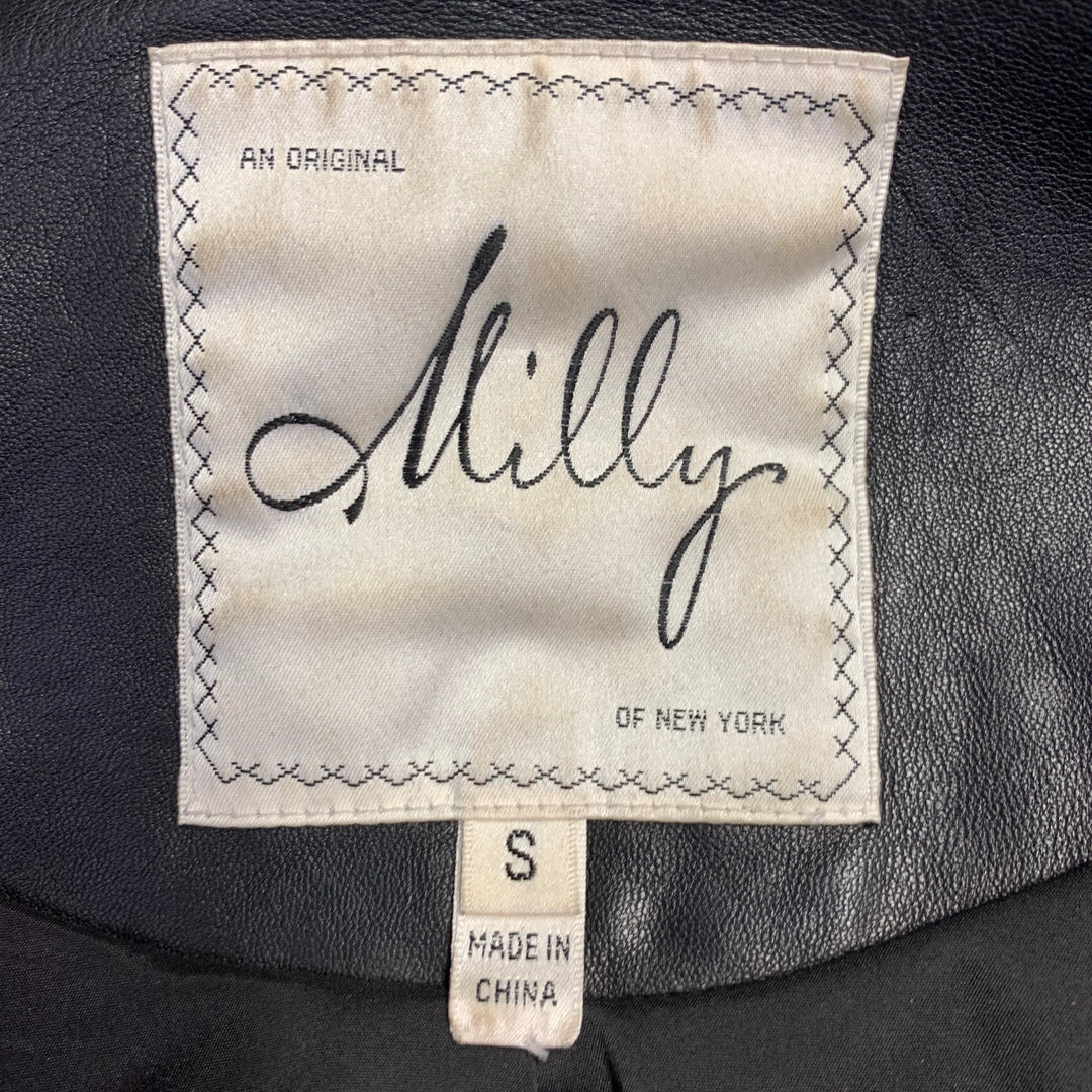 MILLY Size S Black Lambskin Leather Ruffle Jacket