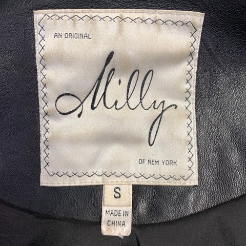 MILLY Size S Black Lambskin Leather Ruffle Jacket