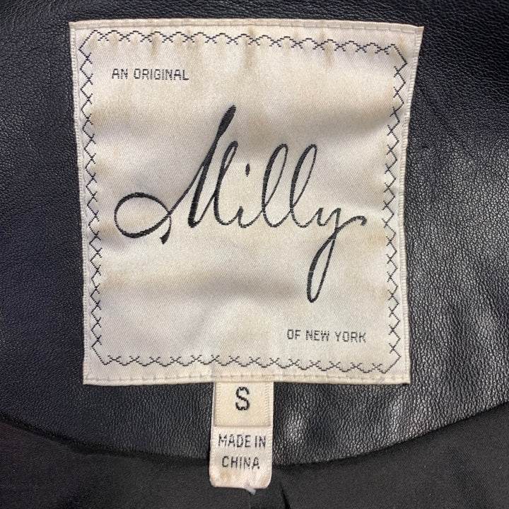 MILLY Size S Black Lambskin Leather Ruffle Jacket