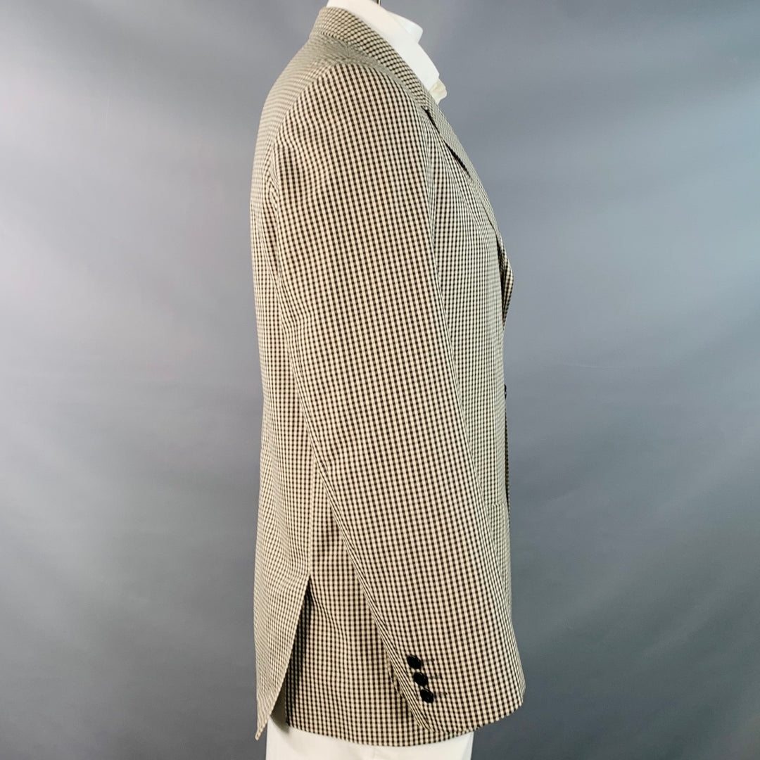 AGNÈS B. Chest Size 42 Cream Black Gingham Cotton Slim Fit Notch Lapel Sport Coat
