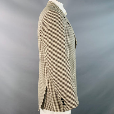 AGNÈS B. Size 42 Cream Black Gingham Cotton Slim Fit Notch Lapel Sport Coat