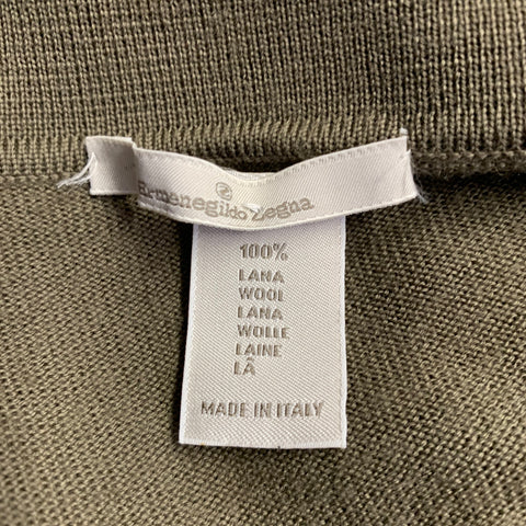 ERMENEGILDO ZEGNA Size L Khaki Wool Long Sleeve Polo Pullover