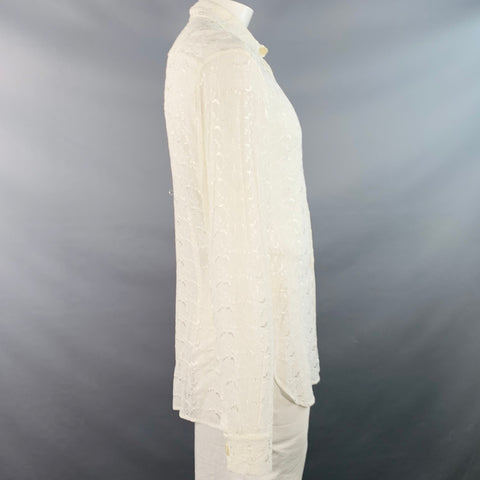 D&G by DOLCE & GABBANA Size L Cream Lace Eyelet Viscose Button Up Long Sleeve Shirt