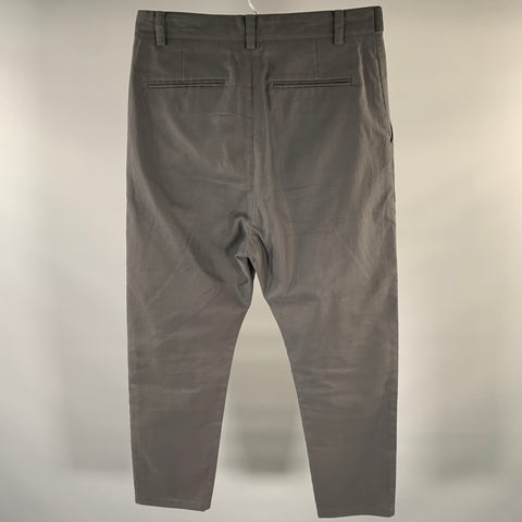 ROBERT GELLER Size 34 Grey Solid Belted Cotton Straight Casual Pants