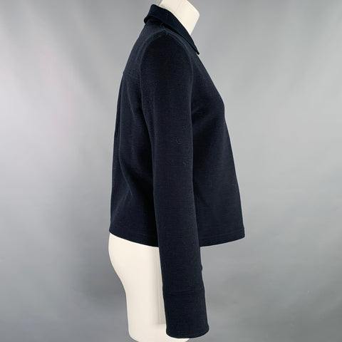 ME+EM SS22 Size 6 Navy Gold Cotton Blend Ribbed Half Placket Pullover