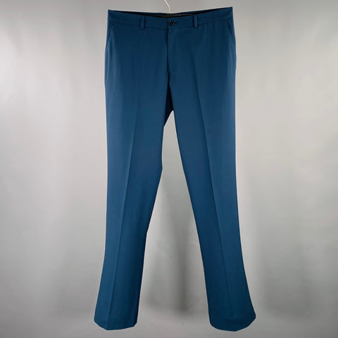 HUGO BOSS Size 32 Blue Navy Virgin Wool Blend Flat Front Dress Pants