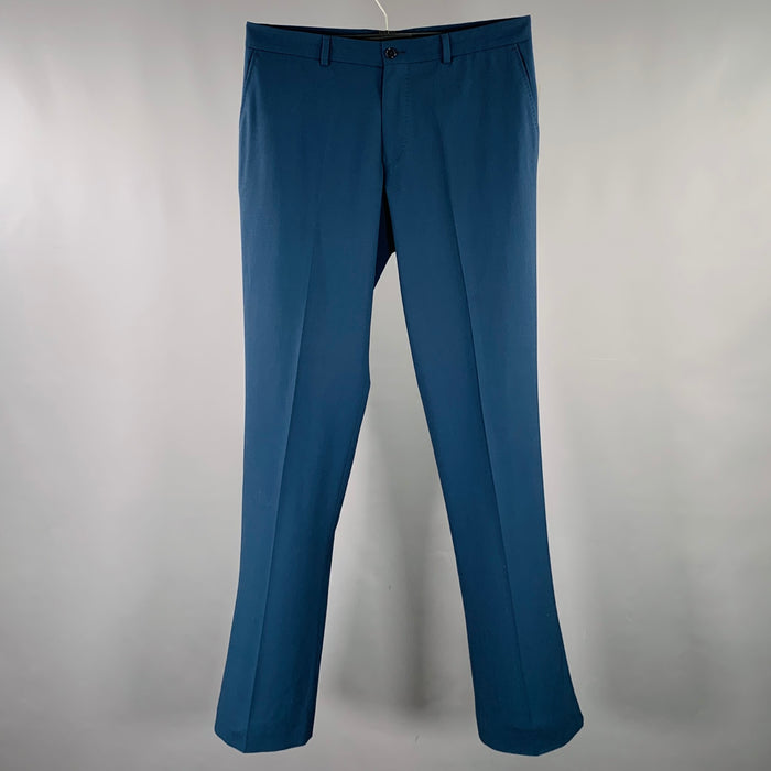 HUGO BOSS Size 32 Blue Navy Virgin Wool Blend Flat Front Dress Pants