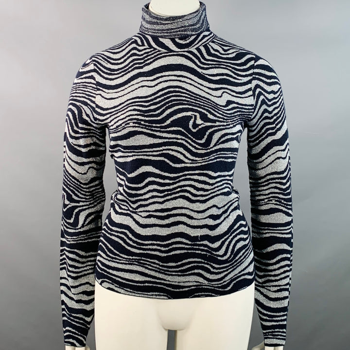 SIES MARJAN Size L Silver Navy Cashmere Blend Marbled Turtleneck Pullover