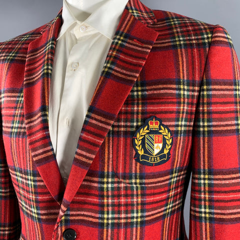BROOKS BROTHERS Size 42 Red Tartan Wool Blend Sport Coat