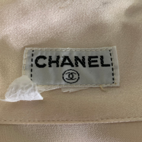 CHANEL Size M Cream Black Silk French Cuff Blouse