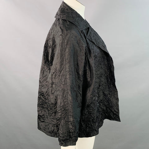 ZORAN Taille L Veste-blazer ouverte froissée en soie noire