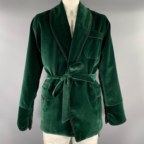 WINGTIP Size L Green Emerald Velvet Cotton Wrap Around Robe