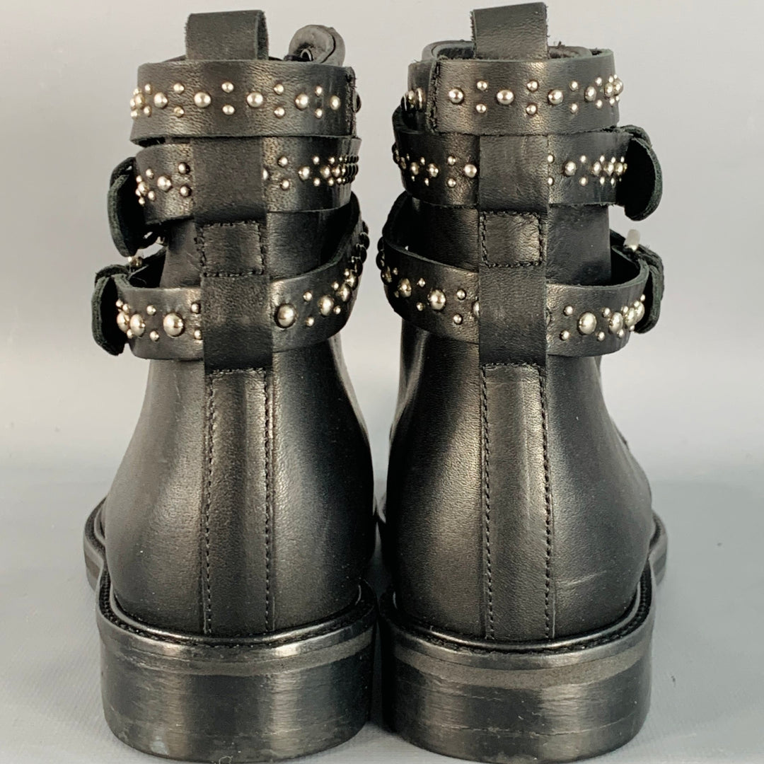 MAJE Size 6 Black Studded Leather Wrap Around Lace-Up Boots
