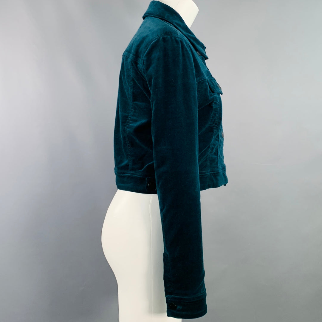 J BRAND Size M Faye Emerald Green Cotton Blend Velvet Cropped Jacket