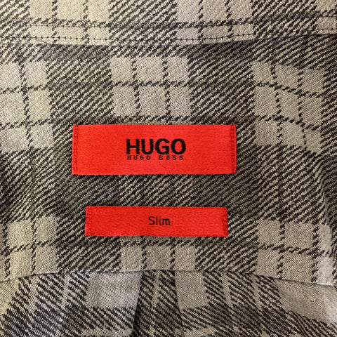 HUGO BOSS Size M Grey Plaid Cotton Long Sleeve Shirt