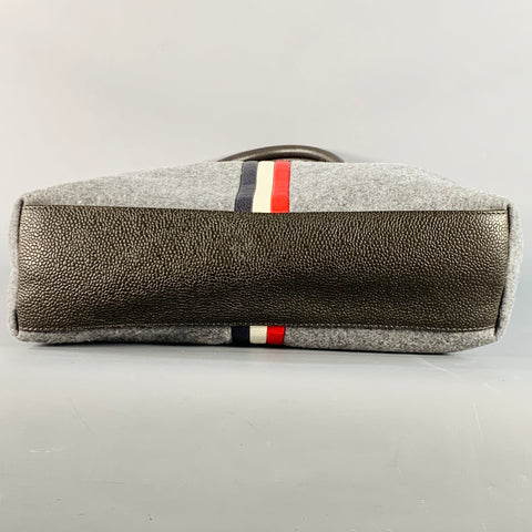BLACK FLEECE Grey Brown Stripe Polyester Blend Flannel Top Handles Handbag