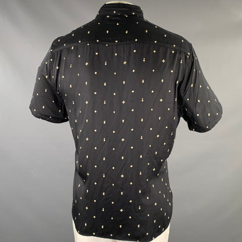 JOHN VARVATOS Size XL Black Print Modal Button Up Short Sleeve Shirt