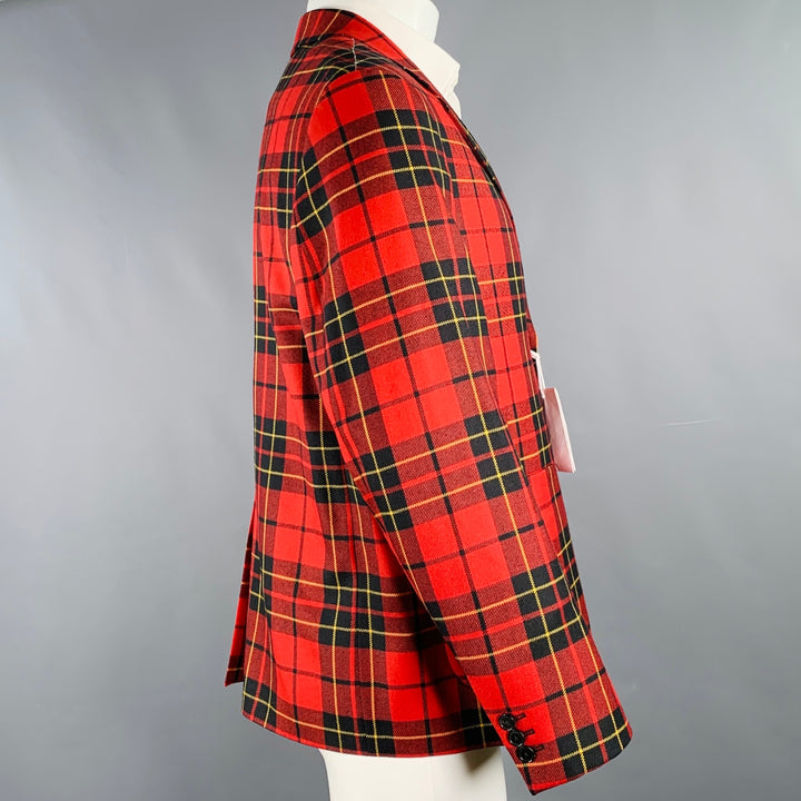 SUPREME Size M Red Black Plaid Wool Notch Lapel Sport Coat