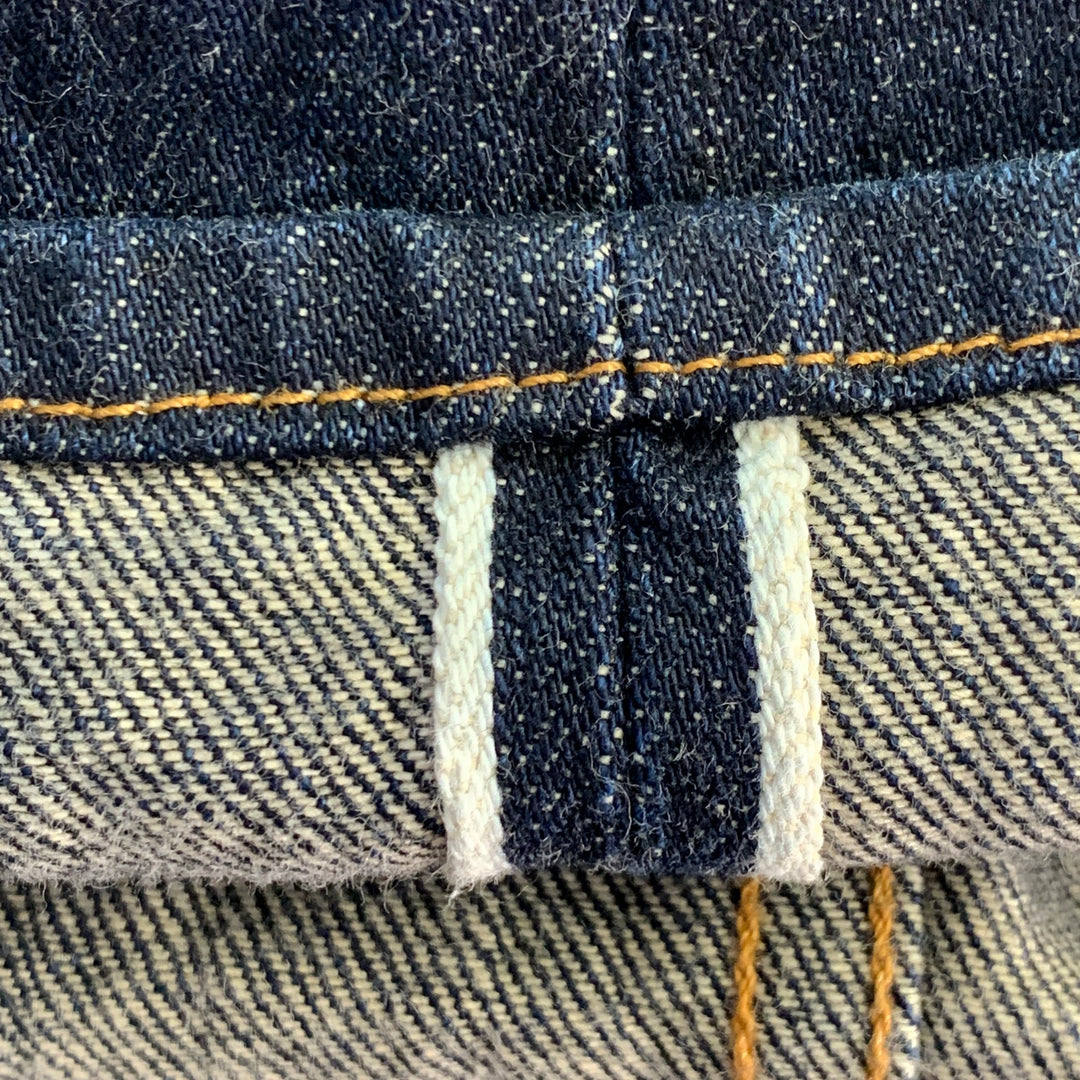 THE ROW Size 12 Blue Indigo Cotton Twill Contrast Stitch Tapered Selvedge Jeans