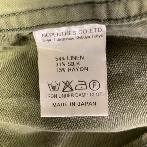 Pantalon à cordon en mélange de lin vert NEEDLES, taille M