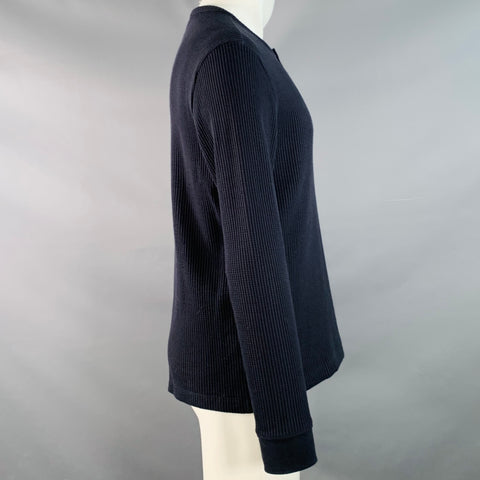 VINCE Size S Navy Waffle Knit Cotton Blend Henley Pullover
