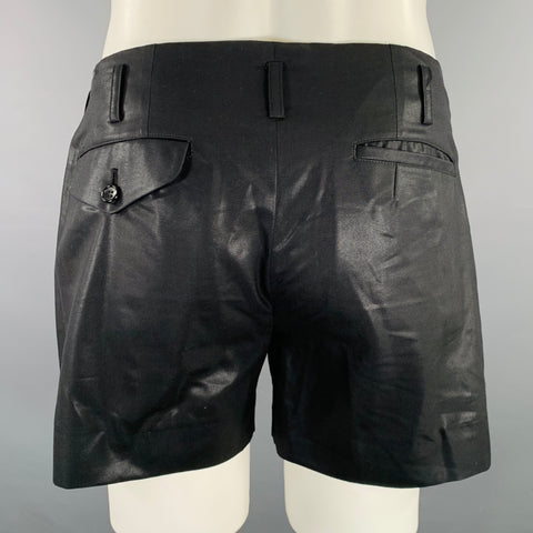 COMME des GARCONS HOMME PLUS Size S Black Shimmery Wool Blend Pleated Shorts