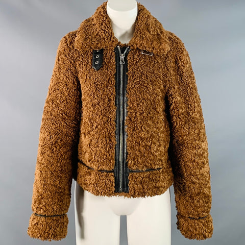 STAND STUDIO Size M Audrey Brown Black Polyester Faux Fur Teddy Jacket