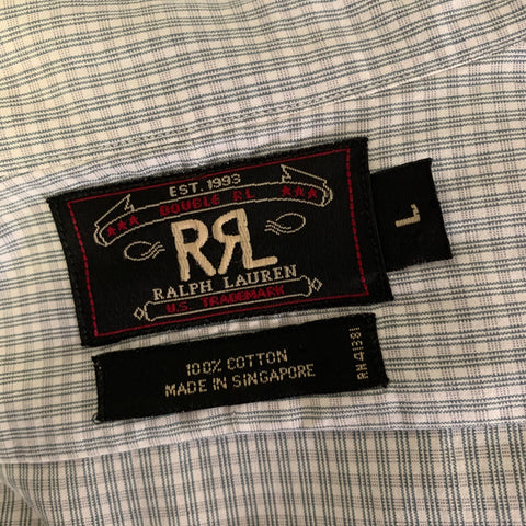 RRL by RALPH LAUREN Size L White Green Grey Plaid Cotton Long Sleeve Shirt