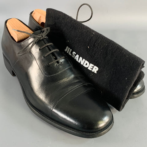 JIL SANDER Size 9.5 Black Leather Oxford Lace-Up Shoes