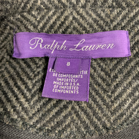 RALPH LAUREN Size 8 Grey Black Wool Herringbone Double Breasted Coat