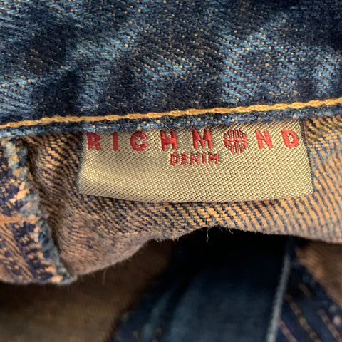 JOHN RICHMOND Size 27 Indigo Black Red Denim Twill Patches Flared Jeans