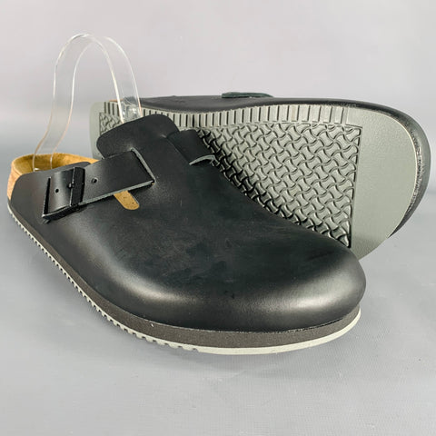 BIRKENSTOCK Size 11 Black Leather Slip On Sandals
