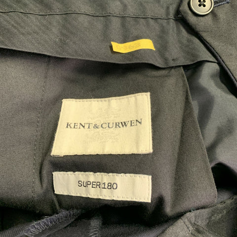 KENT & CURWEN Taille 40 Pantalon Droit Plissé en Sergé de Laine Bleu Marine