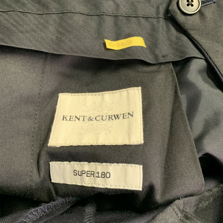 KENT & CURWEN Size 40 Navy Wool Twill Pleated Straight Dress Pants