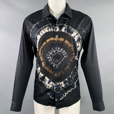 DRIES VAN NOTEN FW19 Size M Black Grey White Tie Dye Circle Cotton Long Sleeve Shirt