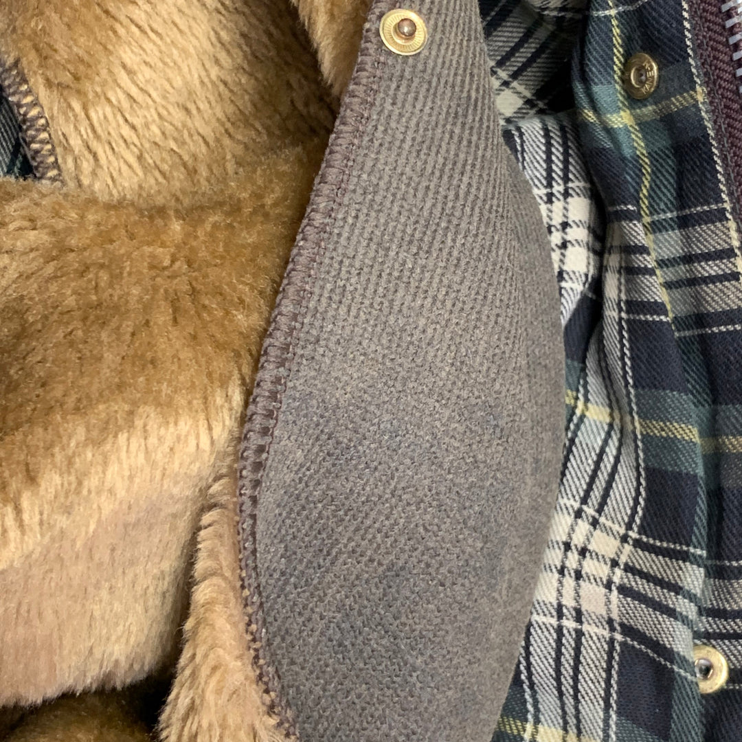 BARBOUR Size L Brown Olive Waxed Canvas Corduroy Collar Zip Snaps Jacket