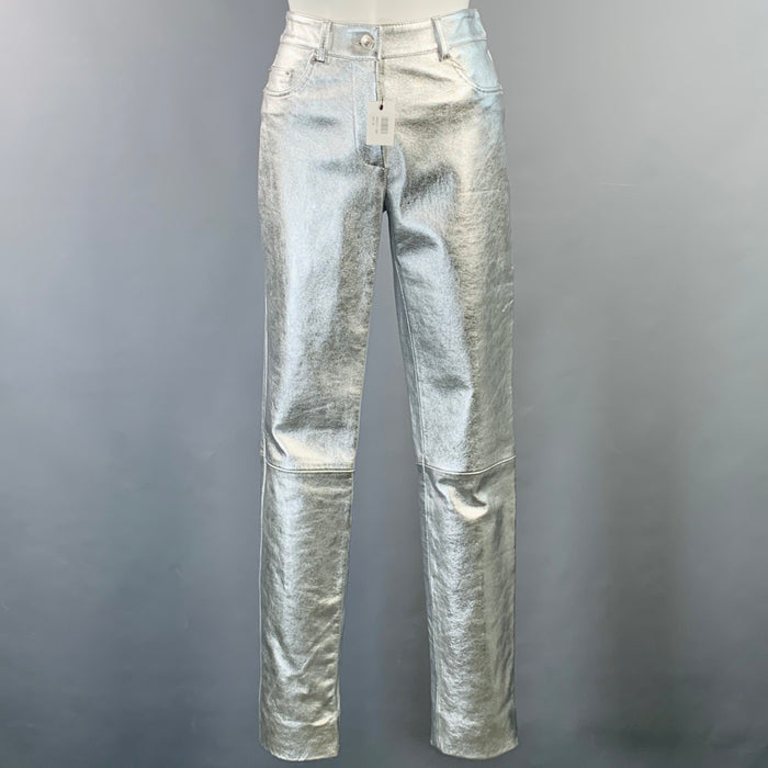 MOSCHINO Size 2 Metallic Silver Leather Jean Cut Casual Pants