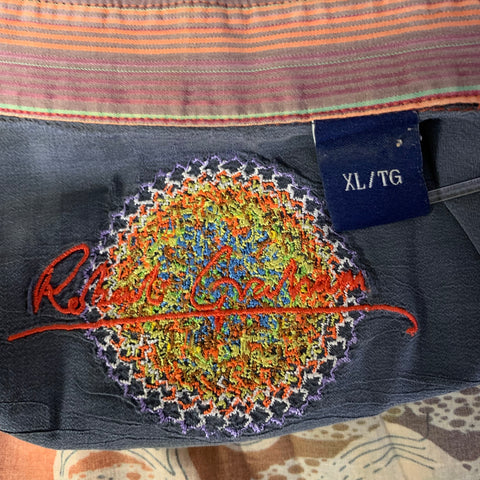 ROBERT GRAHAM Size XL Orange Abstract Cotton Long Sleeve Shirt