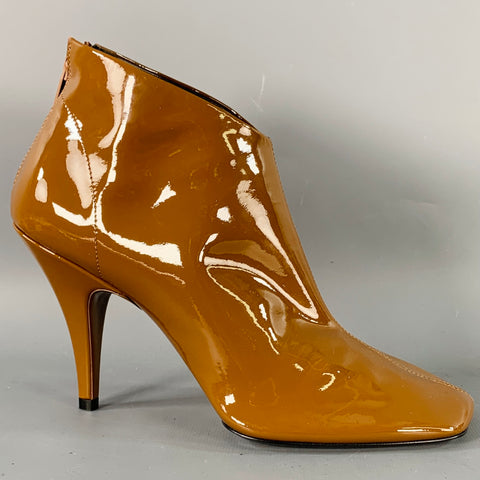 PHOEBE PHILO Size 7.5 Camel Patent Leather Square Toe Ankle Boots