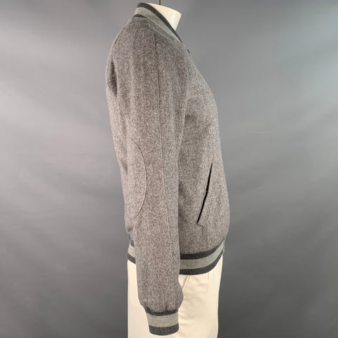 BAND OF OUTSIDERS Size L Grey Virgin Wool Mohair Herringbone Bomber Jacket