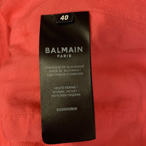 BALMAIN Size M Pink Neon Wool Double Breasted Coat