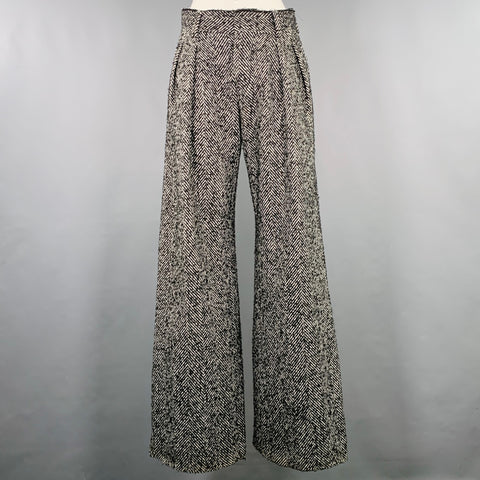 OFF-WHITE Size XS Black White Tweed Wool Blend Wide Leg Dress Pants